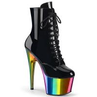 Sale ADORE-1020RC Pleaser vegan high heels platform ankle boot rainbow chrom black patent 41