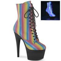 ADORE-1020REFL-02 Pleaser vegan platform high heels ankle boot reflective rainbow black matte