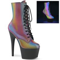 ADORE-1020REFL Pleaser vegan platform high heels ankle boot reflective rainbow black matte