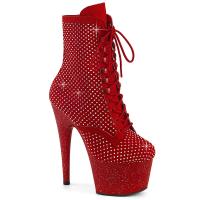 ADORE-1020RM Pleaser high heels platform ankle boot AB rhinestones red suede matte