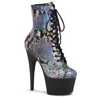 ADORE-1020SP Pleaser High Heels Stiefeletten silber Holo Schlangenprint schwarz