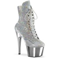 ADORE-1020SQ-02 Pleaser lace-up high heels ankle platform boot silver sequins chrome