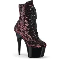 ADORE-1020SQ Pleaser  vegan ankle boot reversible sequins black red