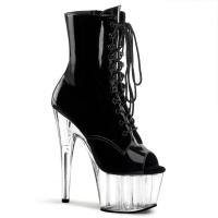 ADORE-1021 Pleaser high heels platform peep toe lace-up ankle boot black patent clear