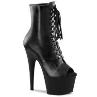 ADORE-1021 Pleaser High-Heels Schnür Plateaustiefeletten Peep Toe schwarz Leder