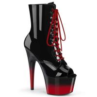 ADORE-1021BR-H Pleaser high heels peep toe ankle boot black red patent