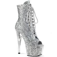 ADORE-1021G Pleaser Peep Toe Ankle Boots silver Glitter