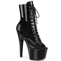 ADORE-1021GP Pleaser High Heels Peep Toe Plateaustiefeletten schwarz Glitter Lack