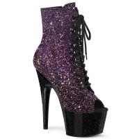 ADORE-1021OMBG vegane Damen Peep Toe High-Heels Plateau Schnür Stiefeletten lila Glitter