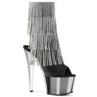 ADORE-1024RSF Pleaser High-Heels Peep Toe Fransen Stiefeletten schwarz silber Chrom