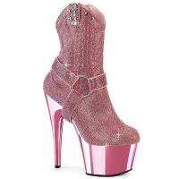 ADORE-1029CHRS Pleaser cowgirl ankle boot o-ring rhinestones baby pink chrome high heels