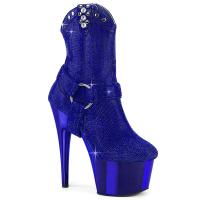 ADORE-1029CHRS Pleaser cowgirl ankle boot o-ring rhinestones royalblue chrome high heels