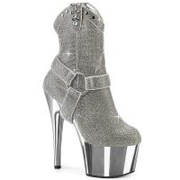 ADORE-1029CHRS Pleaser cowgirl ankle boot o-ring rhinestones silver chrome high heels