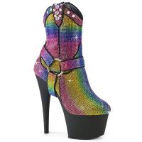 ADORE-1029RS Pleaser Damen Cowboystil Plateaustiefeletten multi Strass schwarz Matt
