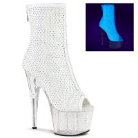 ADORE-1031GM Pleaser Damen High Heels Plateaustiefeletten weiß Strassnetz klar