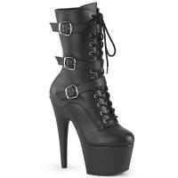 ADORE-1043 Pleaser high heels ankle boot triple buckle straps black matte