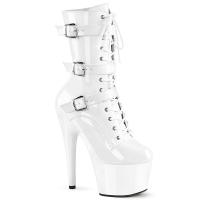 ADORE-1043 Pleaser high heels ankle boot triple buckle straps white patent