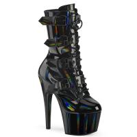 ADORE-1046 Pleaser Damen High Heels Plateaustiefeletten Schnallen Nieten schwarz Holo Lack