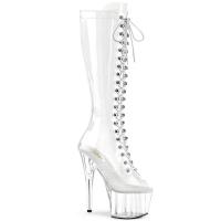 ADORE-2021C Pleaser vegan Damen Peep Toe High Heels kniehohe Plateaustiefel klar