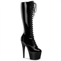 ADORE-2023 Pleaser High-Heels Plateau Schnürstiefel schwarz Stretchlack