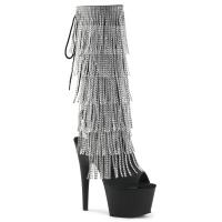 ADORE-2024RSF Pleaser High-Heels Fransen-Plateaustiefel schwarz silber Strass