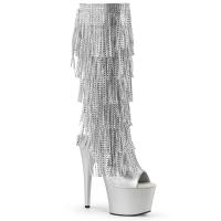 ADORE-2024RSF Pleaser High-Heels Fransen-Plateaustiefel silber metallic Strass