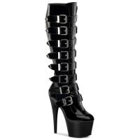 ADORE-2043 Pleaser High-Heels Plateaustiefel 8 Schnallenriemchen schwarz Lack