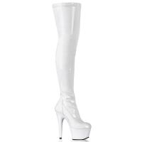 ADORE-3000 Pleaser High-Heels Plateau Overkneestiefel weiß Stretchlack