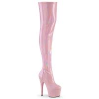 Sale ADORE-3000HWR Pleaser High-Heels Overkneestiefel babypink Stretch-Hologramm 43