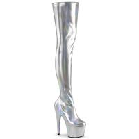 ADORE-3000HWR Pleaser high heels thigh high silver stretch hologram