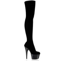 ADORE-3002 Pleaser High-Heels Plateauoverknees Strumpfstiefel schwarz Stretchsamt