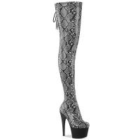 ADORE-3008SP-BT Pleaser vegan high heels stretch thigh boot grey black snake print