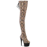 ADORE-3008SP-BT Pleaser vegan high heels stretch thigh boot tan brown snake print