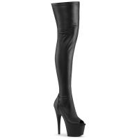 ADORE-3011 vegan Pleaser thigh high heels boot peep toe stretch black matte