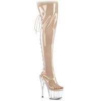 ADORE-3019C Pleaser vegan high heels clear open toe elastic shoe lace-up platform overkneeboot