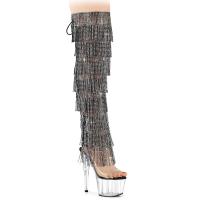 ADORE-3019C-RSF Pleaser high heels platform rhinestone fringes over-the-knee boot clear black