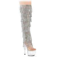 ADORE-3019C-RSF Pleaser platform rhinestone fringes over-the-knee boot clear silver