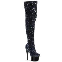 ADORE-3020 Pleaser vegan stretch thigh high heels boot black multi sequins