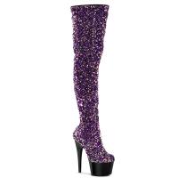 ADORE-3020 Pleaser vegan stretch thigh high heels boot purple multi sequins