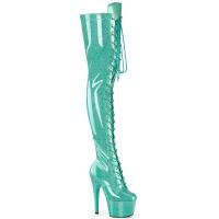 ADORE-3020GP Pleaser Damen High Heels Plateauoverkneestiefel aqua Glitter Lack