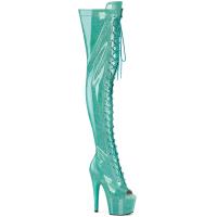 ADORE-3021GP Pleaser high heels platform peep toe thig high boot aqua glitter patent