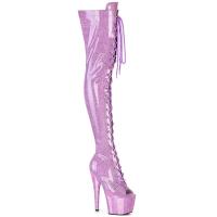 ADORE-3021GP Pleaser High Heels Peep Toe Plateauoverkneestiefel flieder Glitter Lack