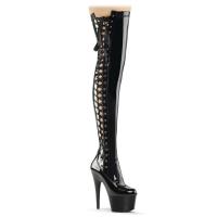 ADORE-3050 Pleaser high heels platform thigh high boots black stretch patent side lace