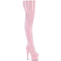 ADORE-3850 Pleaser Damen High Heels Plateauoverkneestiefel babypink Stretch Lack