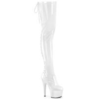 ADORE-3850 Pleaser Damen High Heels Plateauoverkneestiefel weiß Stretch Lack