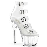 ADORE-700-33C Damen High Heels transparente Peep Toe Plateaustiefeletten 5 Schnallenriemen