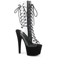 ADORE-700-60FS Pleaser high heels platform mid calf boot clear black suede