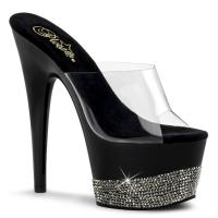 ADORE-701-3 Pleaser high heels platform slide mules clear black rhinestones