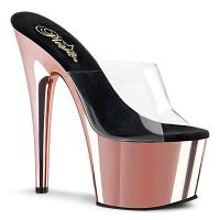 ADORE-701 Pleaser high heels platform slide mules clear rose gold chrome