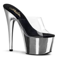 ADORE-701 Pleaser high heels platform slide mules clear silver chrome